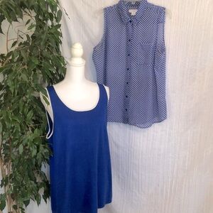 LIZ CLAIBORNE size LP & untagged SZ L lot of 2 royal blue sleeveless work tops